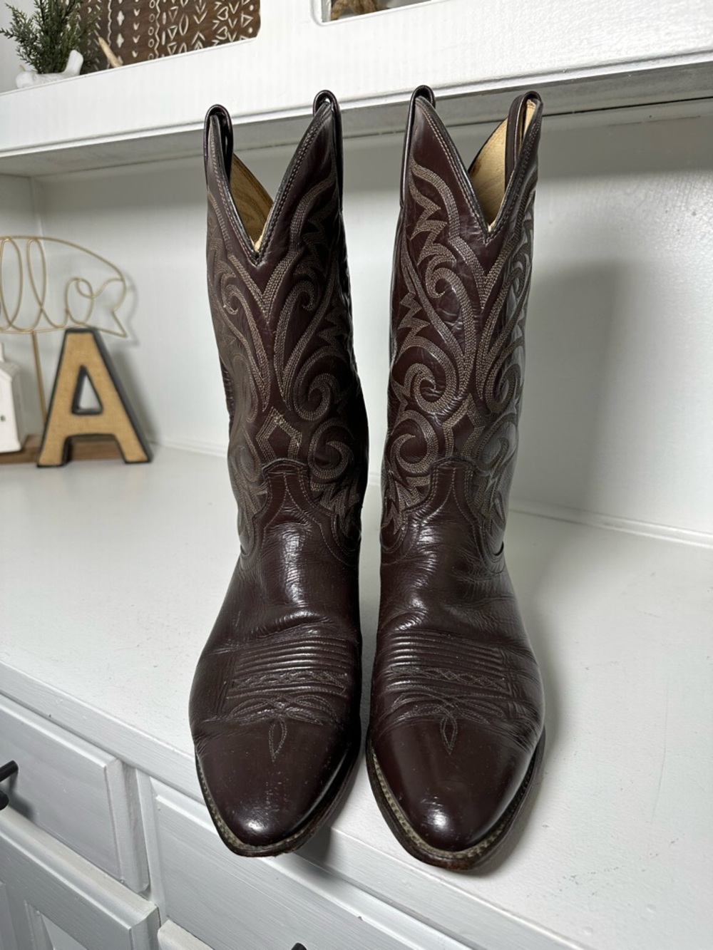 Vintage Dan Post Mens 10.5 Western Boots Brown Leather Cowboy Boots Classic USA - Picture 2 of 10